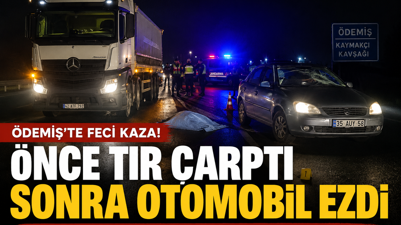 Ödemiş’te feci kaza: Önce tır çarptı, sonra otomobil ezdi