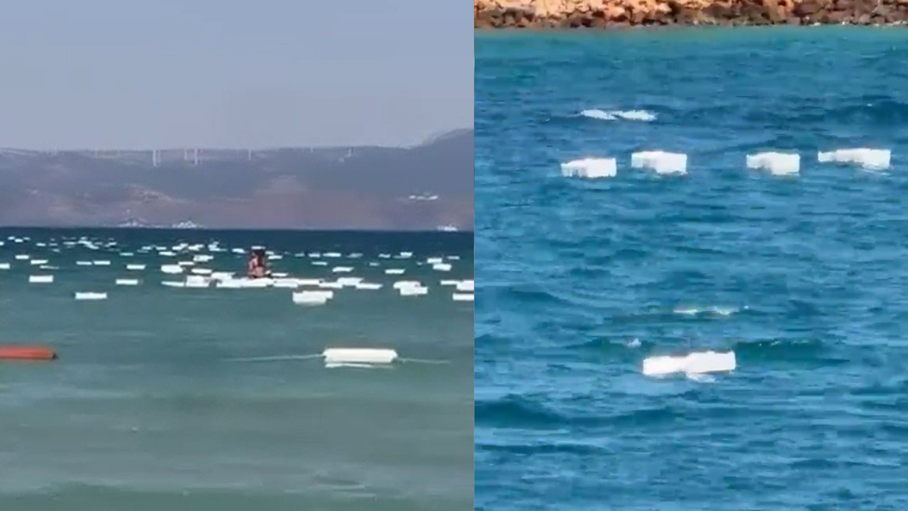 Çeşme'de denizden sürüklenen köpük kutular kıyıya vurdu, çevre kirliliğine neden oldu