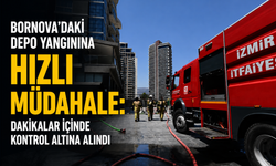 Bornova’daki depo yangınına hızlı müdahale: Dakikalar içinde kontrol altına alındı