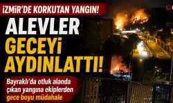 Bayraklı’da rüzgarla büyüyen yangına gece boyu müdahale edildi