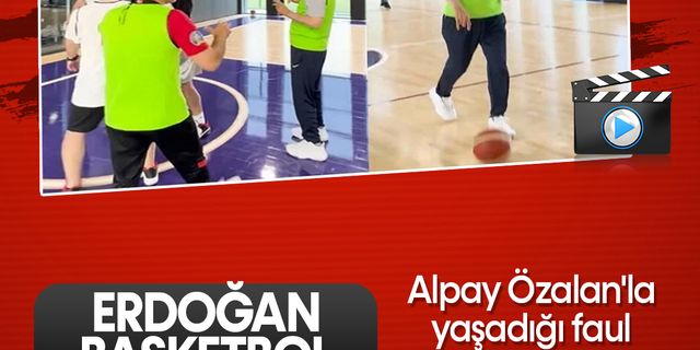 Cumhurbaşkanı Erdoğan basketbol oynadı! Alpay Özalan'la yaşadığı faul diyalogu gündem oldu