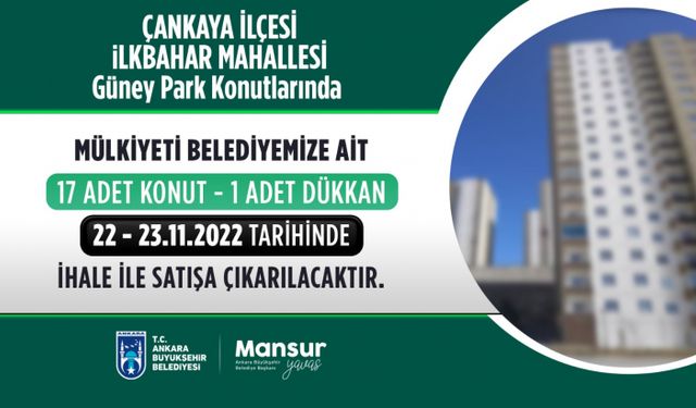 Ankara Büyükşehir Belediyesi 18 taşınmazı satışa çıkarıyor