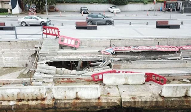 Üsküdar sahilindeki yürüyüş yolunda çökme