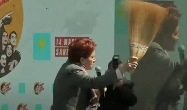 Meral Akşener mitingde eline süpürgeyi aldı ve..