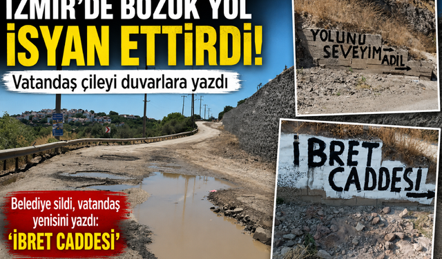Dikili’de bozuk yol isyanı: Vatandaş çileyi duvara yazdı