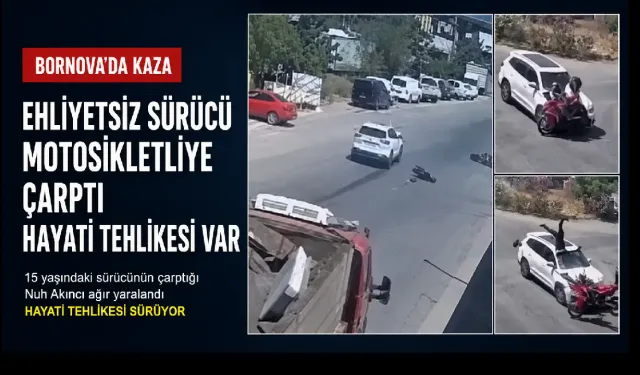 Bornova’da feci kaza kamerada: Ehliyetsiz sürücünün çarptığı motosikletli metrelerce savruldu