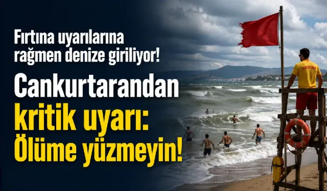 Fırtına uyarılarına rağmen denize giriliyor! Cankurtarandan kritik uyarı: Ölüme yüzmeyin!