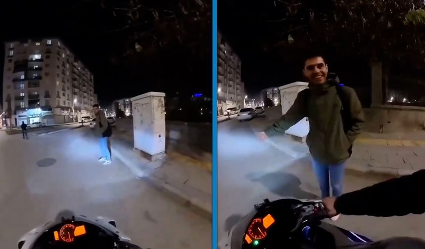 Motosiklet sürücüsü ile yaya arasında yol verme inadı! O anlar gündem oldu