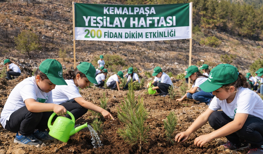 Kemalpaşa’da Yeşilay Haftası: Öğrenciler 200 fidanı toprakla buluşturdu