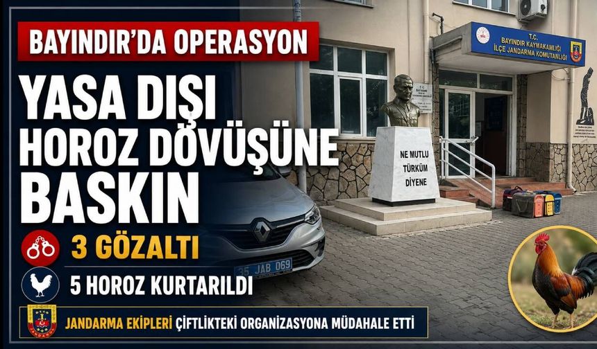 İzmir’de kaçak horoz dövüşü baskını: Yaralı hayvanlar kurtarıldı,  3 kişi gözaltında