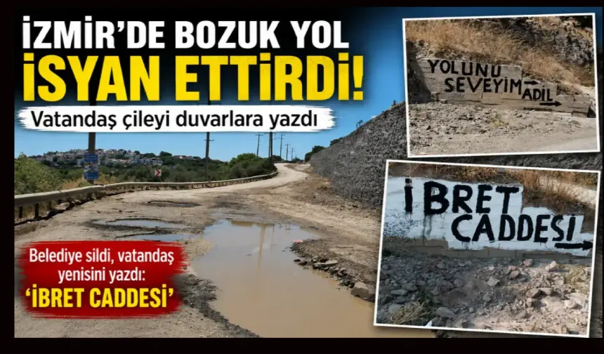 Dikili’de bozuk yol isyanı: Vatandaş çileyi duvara yazdı