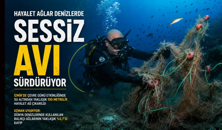 Karaburun’da denizden 100 metrelik hayalet ağ çıkarıldı