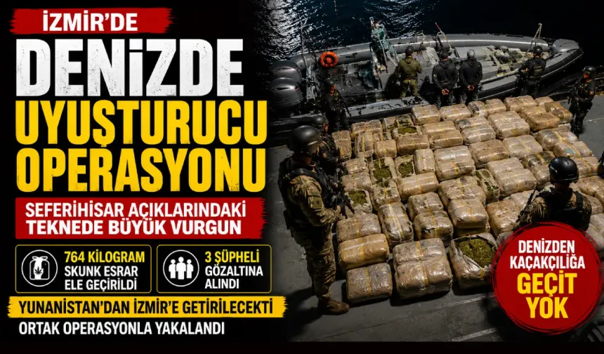 Seferihisar açıklarında ortak operasyon: Teknede 764 kilo skunk yakalandı