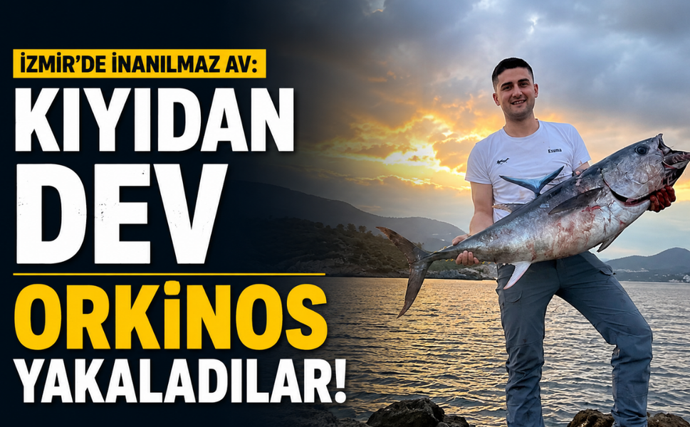 İzmir'de inanılmaz av: Kıyıdan dev orkinos yakaladılar!