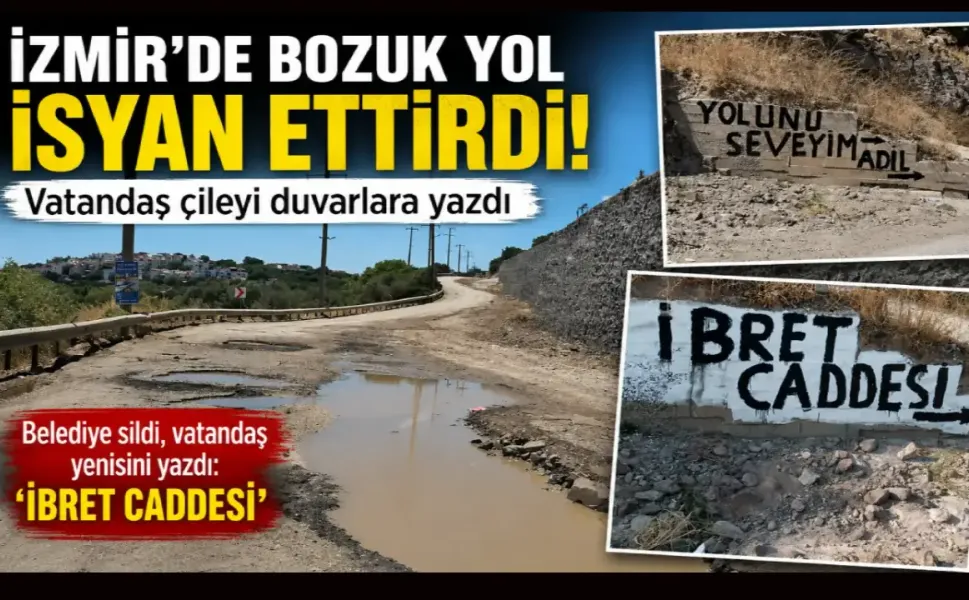 Dikili’de bozuk yol isyanı: Vatandaş çileyi duvara yazdı