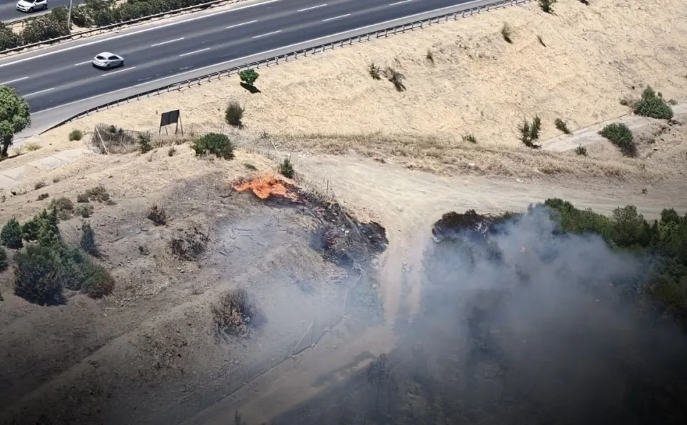 Buca’da otoban kenarında çıkan yangına hızlı müdahale!