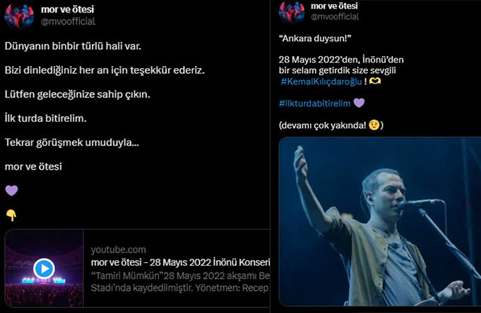 MOR VE ÖTESİ: İLK TURDA BİTİRELİM

Mor ve Ötesi’nin sosyal medya hesabından yapılan paylaşımda şu ifadelere yer verildi:

“Ankara duysun! 28 Mayıs 2022’den, İnönü’den bir selam getirdik size sevgili Kemal Kılıçdaroğlu!. Dünyanın binbir türlü hali var. Bizi dinlediğiniz her an için teşekkür ederiz. Lütfen geleceğinize sahip çıkın. İlk turda bitirelim. Tekrar görüşmek umuduyla…”