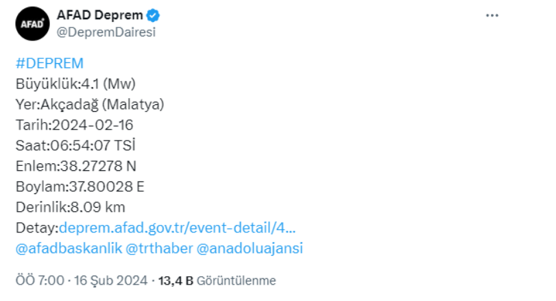 Malatya'da Korkutan Deprem