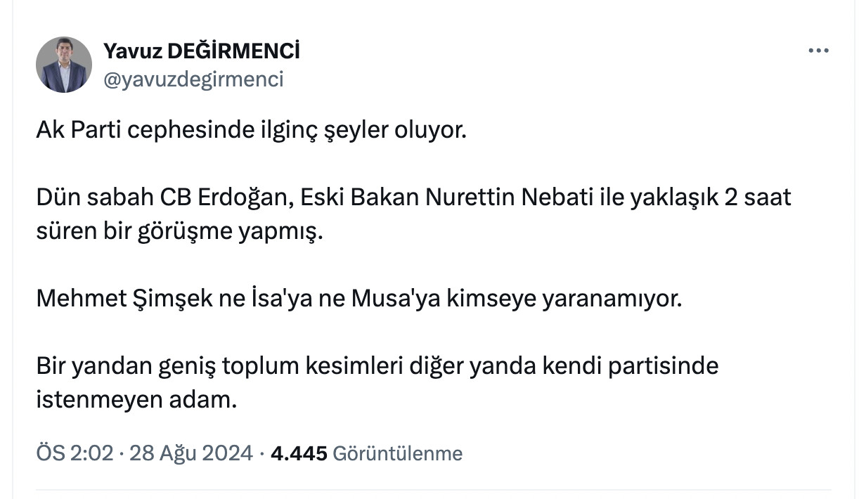 Yavuz Değirmenci'nin açıklaması