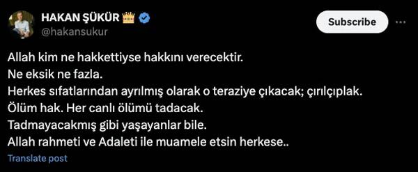 Hakan Şükür Fethullah Gülen Paylaşımı