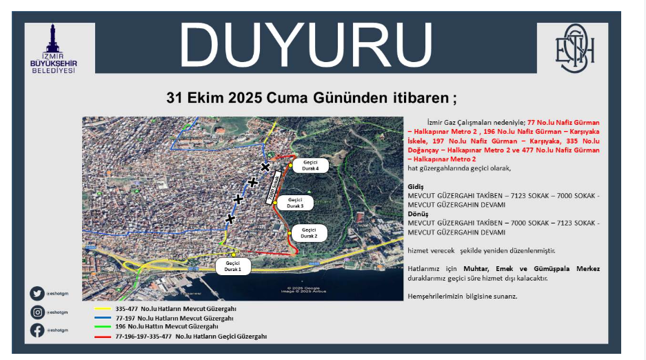 31 Ekimden Itibaren Izmirde 5 Eshot Hattinin Gecici Rota Degisikligi Yapilacak