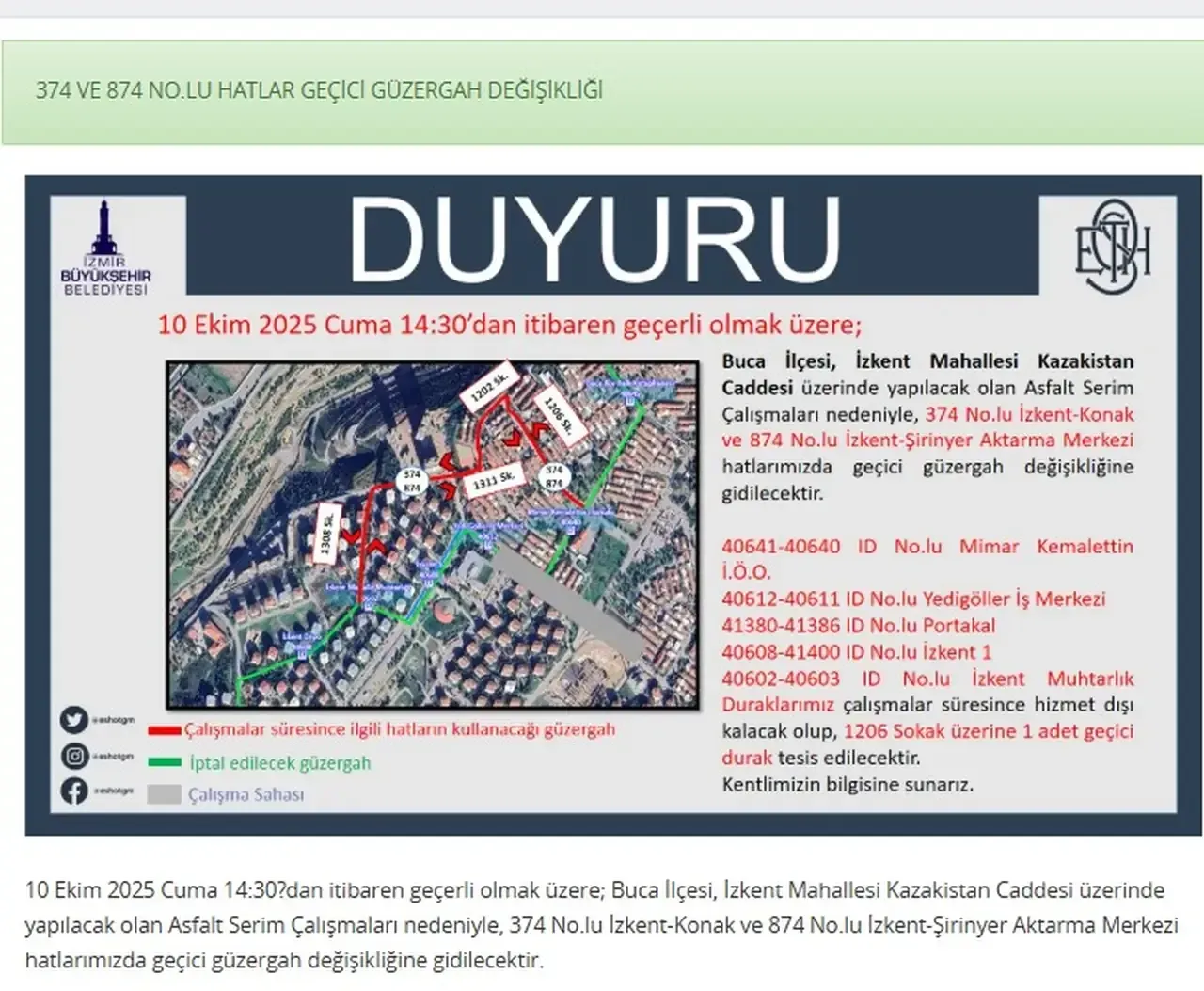 Buca Eshot Duyuru