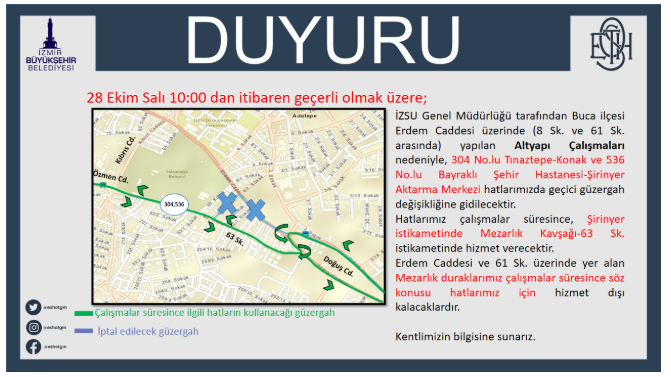 Eshottan Uyari 12 Numarali Eshot Hattinin Guzergahi Bugun Saat 1000Dan Itibaren Degistirildi