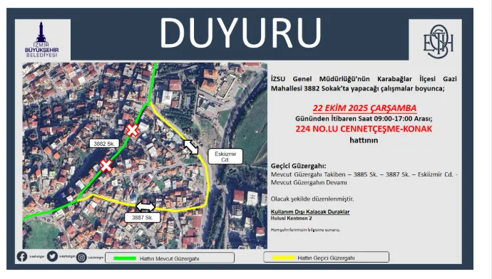 Eshottan Uyari Izsu Calismalari Sebebiyle O Hattin Guzergahlarinda Degisiklik
