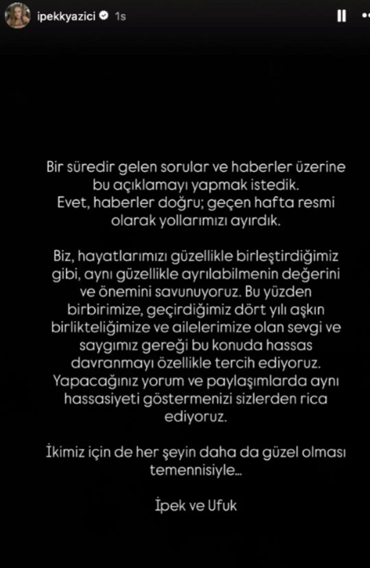İpek Filiz Yazıcı Ve Ufuk Beydemir Ayrılığı Doğruladı “Aynı Güzellikle Ayrıldık” (1)
