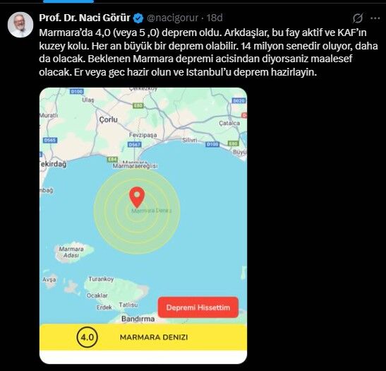 Naci Gorur Istanbul Depremi 2