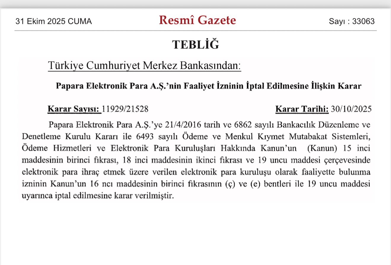 paparanın faaliyet izni iptal edildi