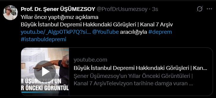 Sener Usumezsoy Istanbul Depremi