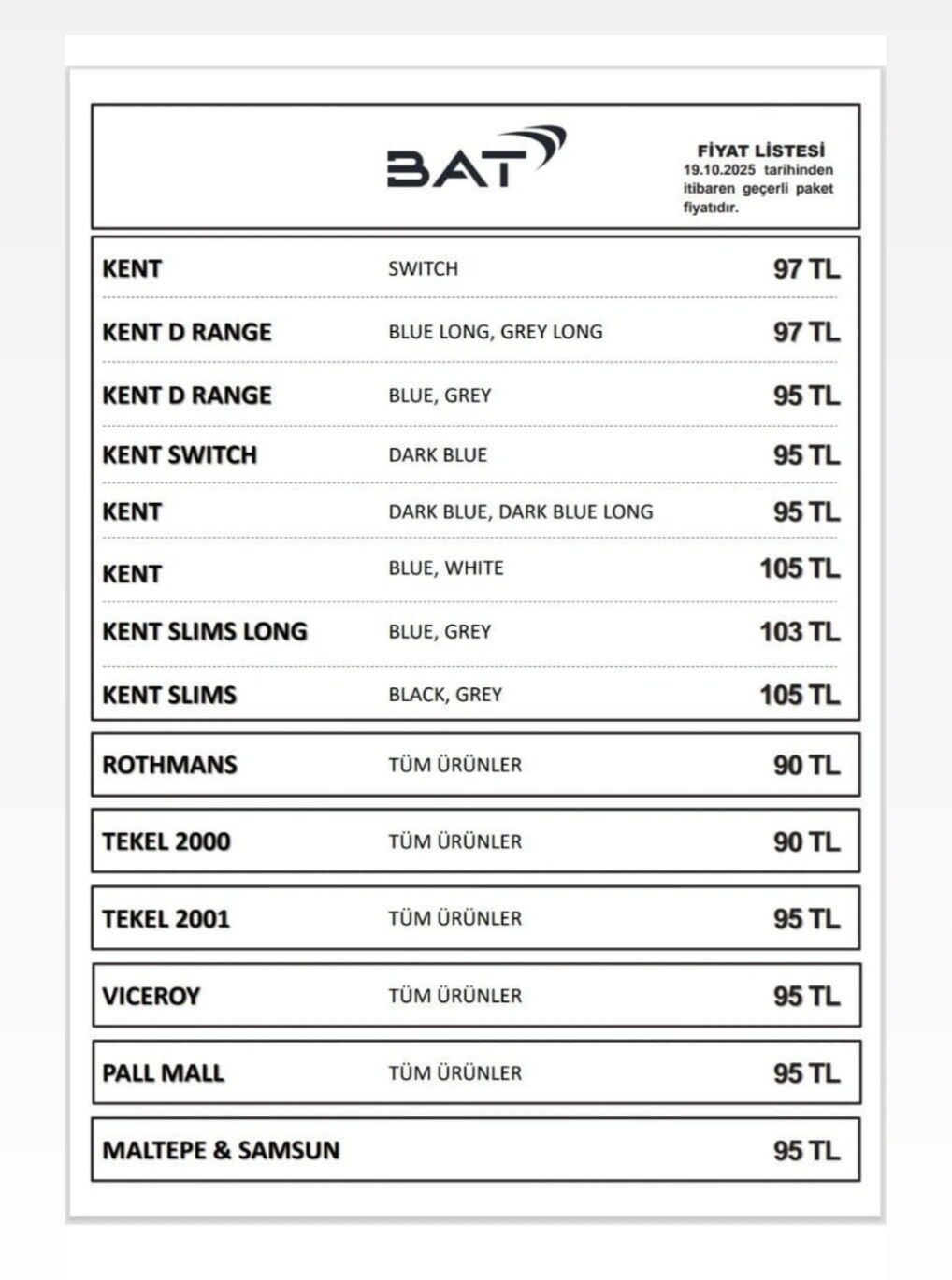 Sigara Bat Liste