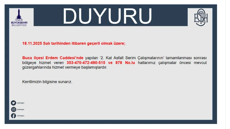 Bucalilar Mujde Bu 6 Eshot Hatti Eski Rotasina Geri Dondu