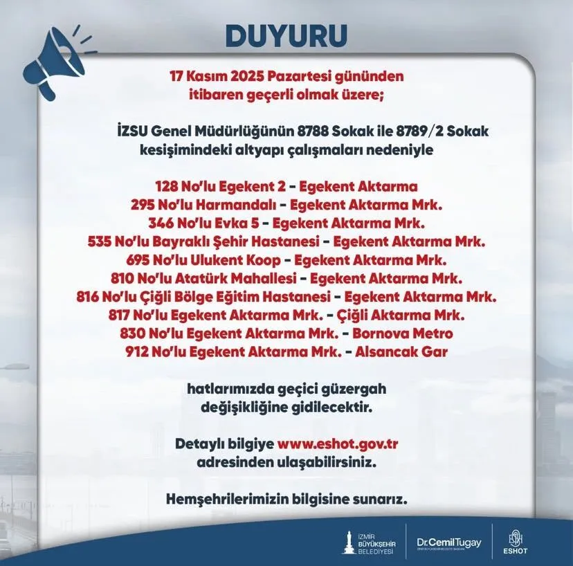 Eshot Duyurdu 11 Hattin Guzergahi Bugunden Itibaren Degisiyor