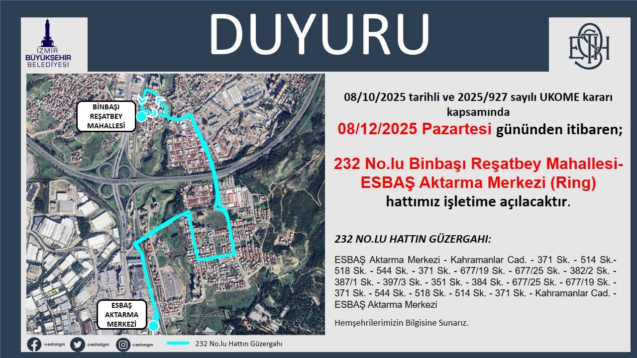 232 No.lu Yeni Hat Duyurusu