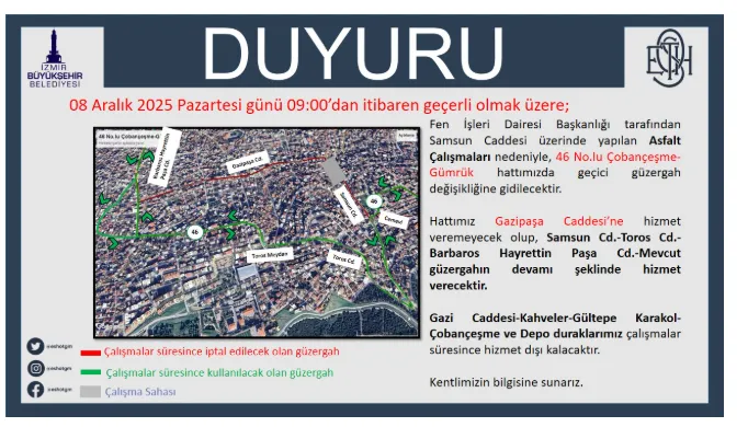 Eshot Bu Hattin Izmirde Artik Farkli Bir Rota Uzerinden Hizmet Verecegini Bugun Itibariyla Duyurdu