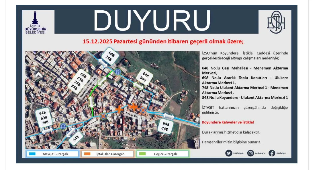 Son Dakika Eshot Duyurdu Izmirde 4 Iztasit Hatti Guzergah Degistirdi